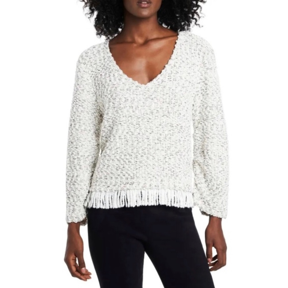 Vince Camuto Sweater Textured Fringe-Hem Pearl Ivory